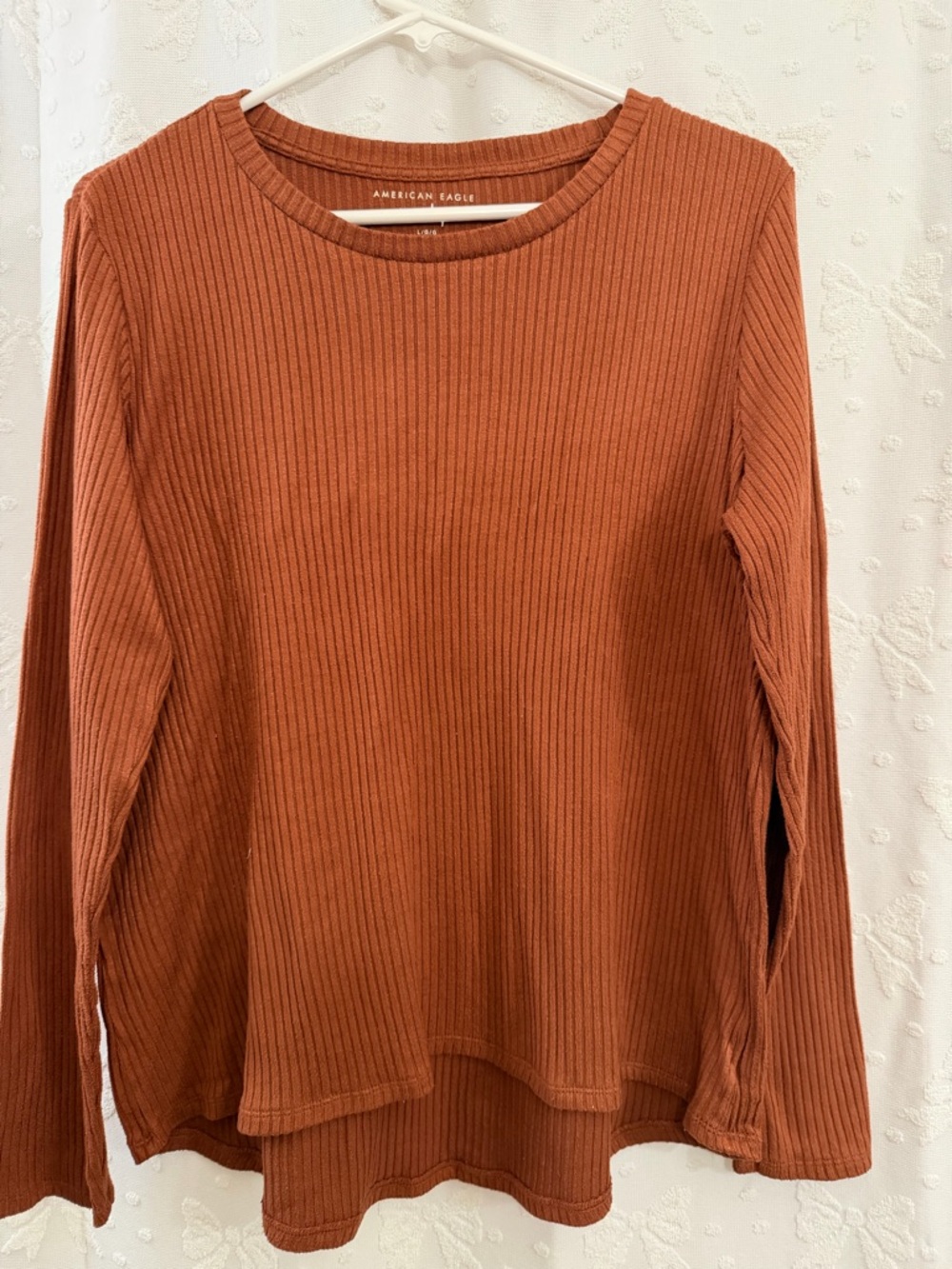 American Eagle Outfitters Ribbed Long Sleeve Top - Burnt Orange sizeL